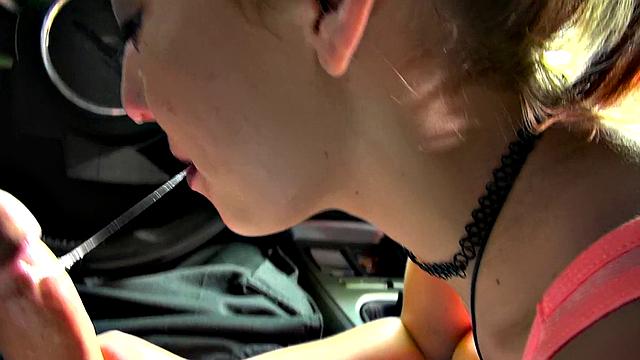 Harley's bald pussy gets pounded in a car, and she takes a facial in POV