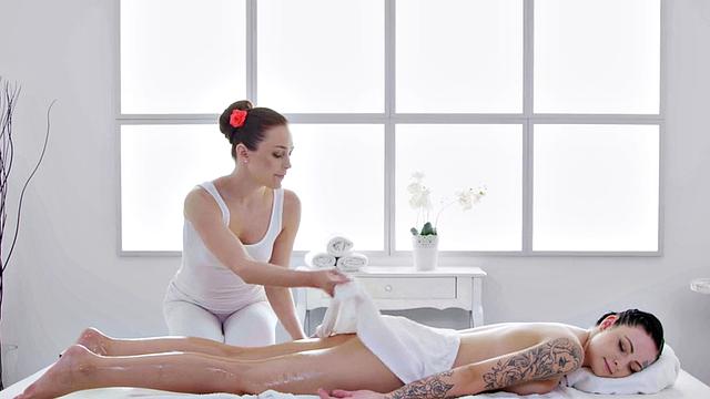 Sexy oiled babe fucked by big white dick in wet pussy hole