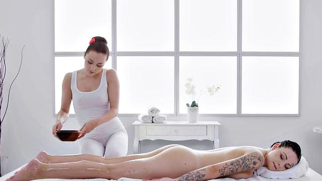 Sexy oiled babe fucked by big white dick in wet pussy hole