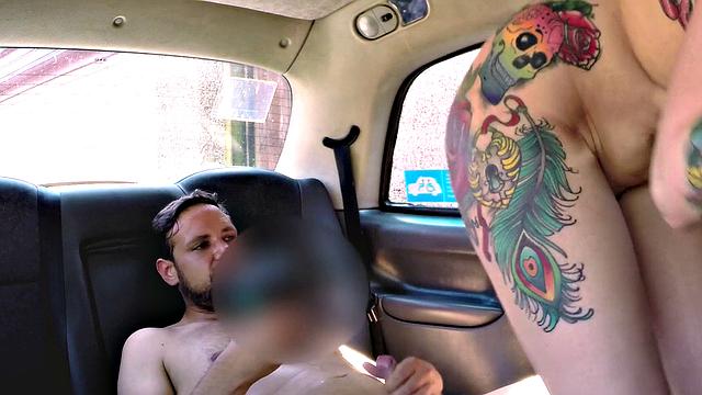 Red Dress Cabbie gives a wild deepthroat blowjob in the cab with glasses on