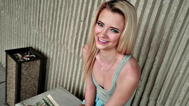 Blonde chick gets her pussy pounded in public like a pro