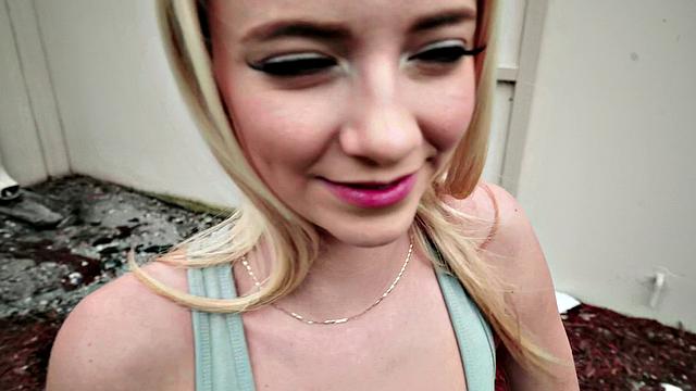 Blonde chick gets her pussy pounded in public like a pro