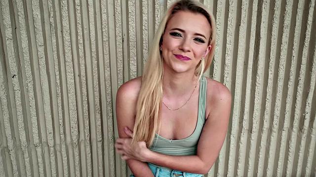 Blonde chick gets her pussy pounded in public like a pro