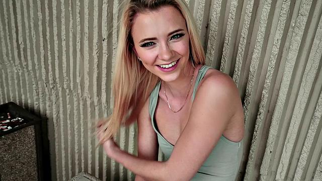 Blonde chick gets her pussy pounded in public like a pro