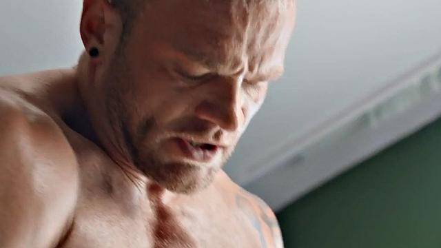 Muscled jock gets facial after bareback pounding