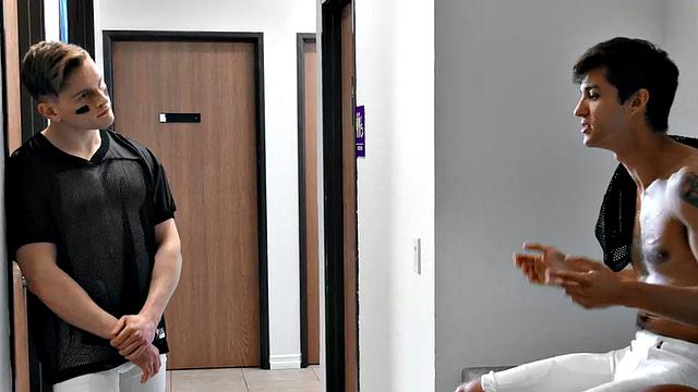 Sportive stud bareback drills teammate