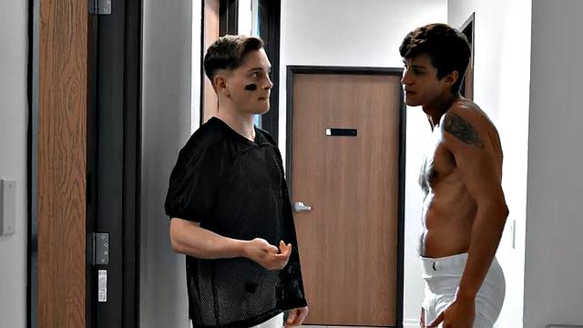 Sportive stud bareback drills teammate