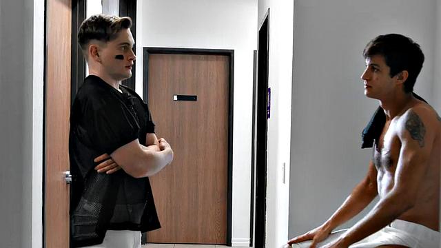 Sportive stud bareback drills teammate