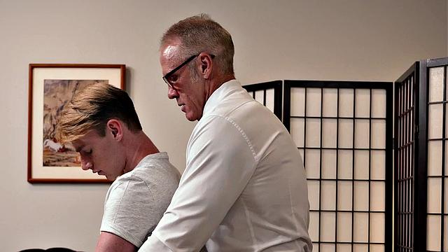 Tiny twink assfucked by muscled DILF in tailor office