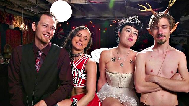 Bondage subs drilled and toyed in group