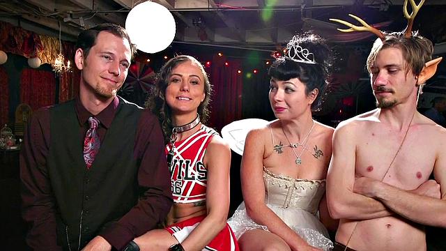 Bondage subs drilled and toyed in group