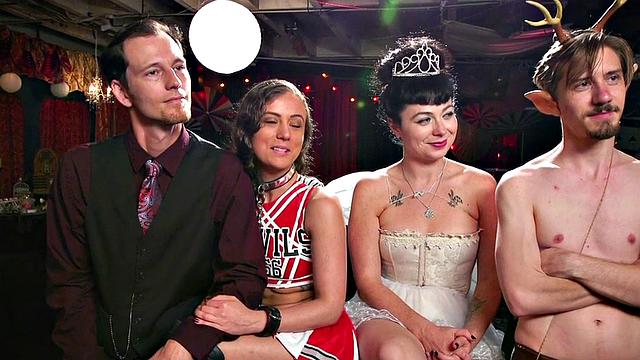 Bondage subs drilled and toyed in group