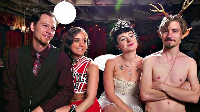 Bondage subs drilled and toyed in group