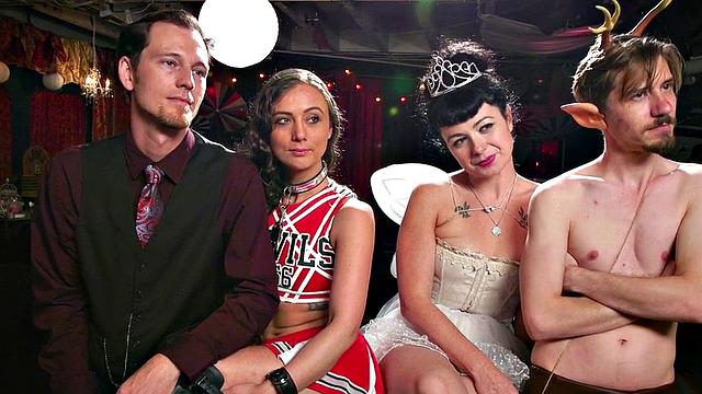 Bondage subs drilled and toyed in group