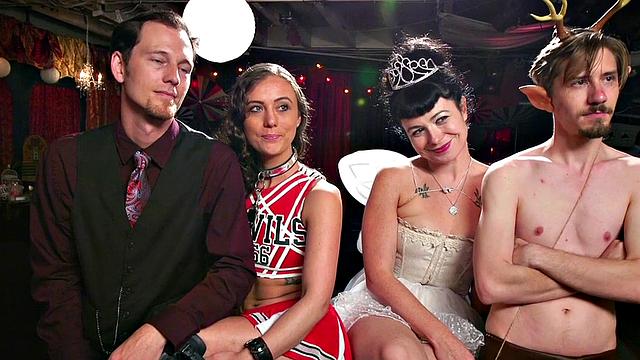 Bondage subs drilled and toyed in group