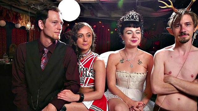 Bondage subs drilled and toyed in group