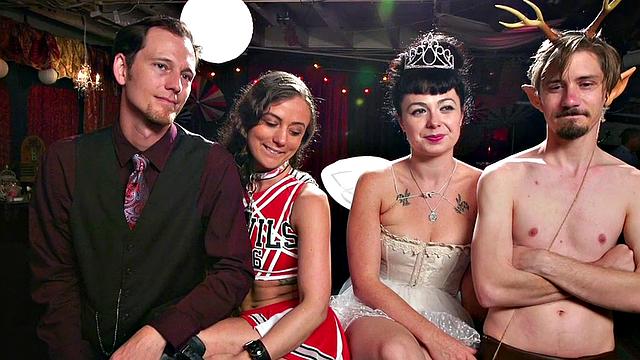 Bondage subs drilled and toyed in group