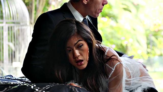 Spoiled Asian babe assfucked by her servant after spanking