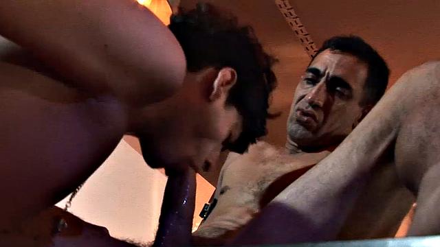 Seated at the bar, young Daryl is making it clear he'd like to get it on with mature Ali. It doesn't take long before the boy is on his knees with a big daddy cock in his mouth.