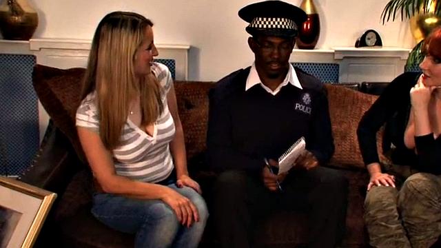 British dominatrix dominates pathetic cop with a tiny dick in hot CFNM threesome