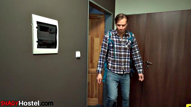 Sweet hostel babe handles 2 dicks