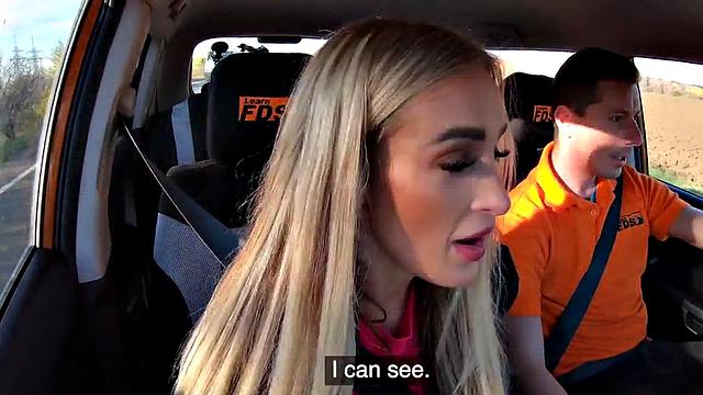 Busty tattooed driving student fucked public outdoor