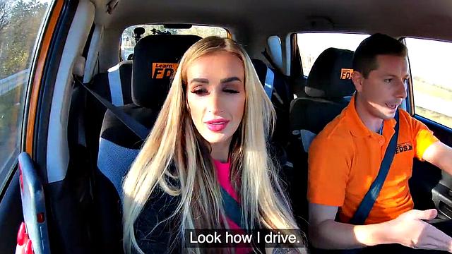 Busty tattooed driving student fucked public outdoor