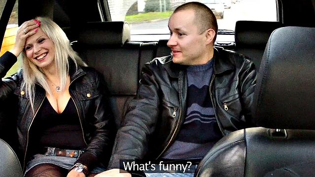 Blonde wife gets pounded in the cab while her cuckold hubby watches in delight