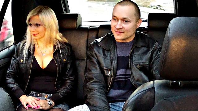 Blonde wife gets pounded in the cab while her cuckold hubby watches in delight