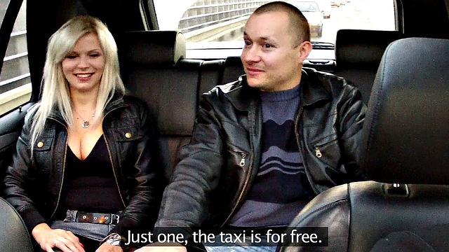 Blonde wife gets pounded in the cab while her cuckold hubby watches in delight