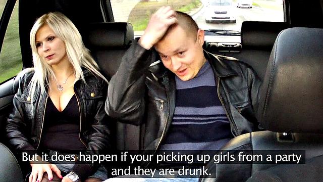 Blonde wife gets pounded in the cab while her cuckold hubby watches in delight