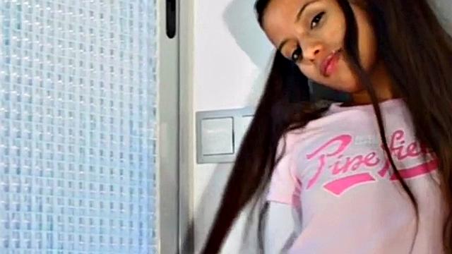 Watch this petite teen with small tits and a skinny frame finger her tight latina pussy solo
