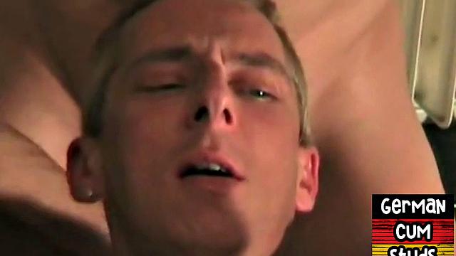 Amateur German blond gay fingered and fucked in 3some