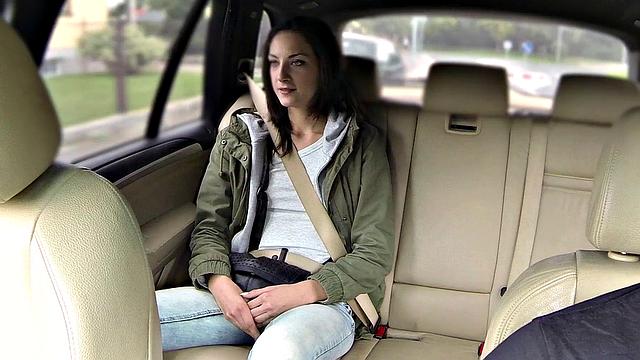 Miky Fox begs for her driver's hard cock in the backseat - POV