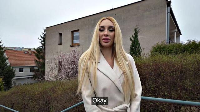 Public bitch fucked by big white dick in wet pussy hole