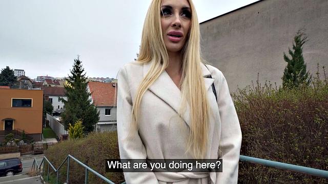 Public bitch fucked by big white dick in wet pussy hole