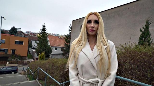 Public bitch fucked by big white dick in wet pussy hole