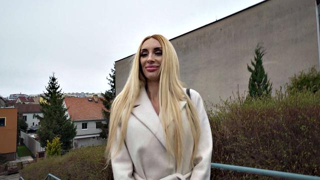 Public bitch fucked by big white dick in wet pussy hole