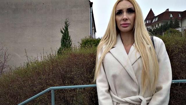 Public bitch fucked by big white dick in wet pussy hole