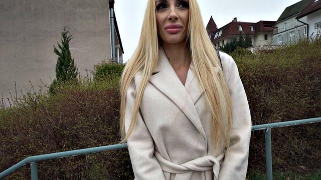 Public bitch fucked by big white dick in wet pussy hole