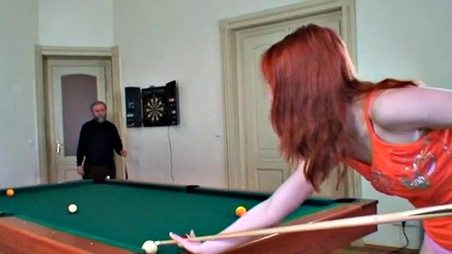 Redhead teen fucks gramps dick after blowjob