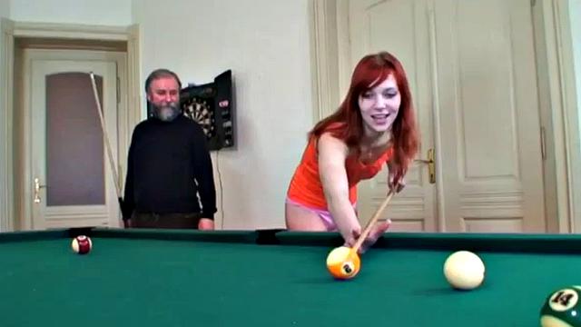 Redhead teen fucks gramps dick after blowjob