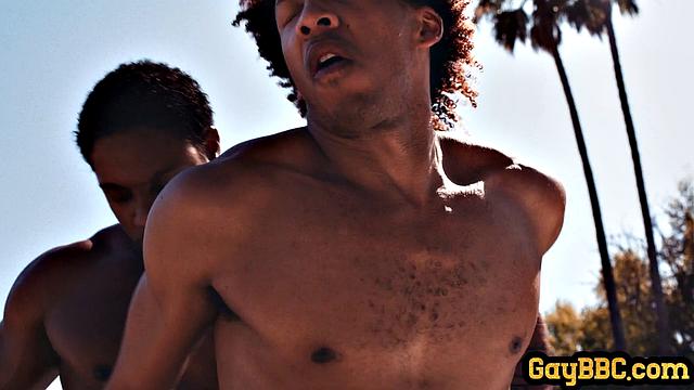 Muscled black hunks in anal affair