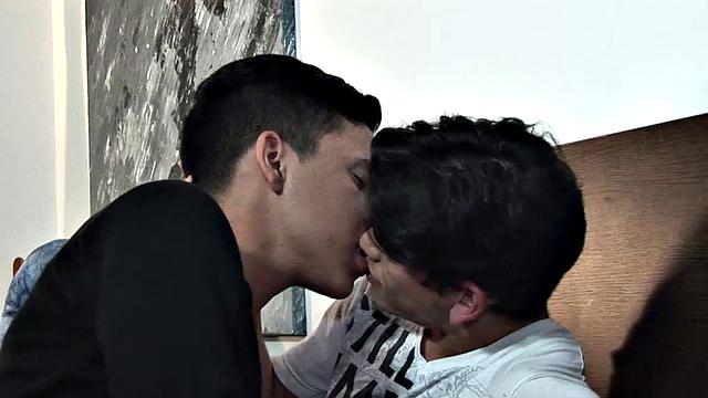 We look in two young Latinos Etienne and Dylan hanging out on the bed. Soon lust takes over and the boys begin making out, as their clothes start peeling off. Dylan goes down on Etienne's big uncut cock and quickly has it sucked stiff.