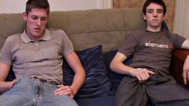 Marc Sterling and Mason Night are on the sofa working their dicks, before Marc goes down on his buddy. In no time Marc squirts a monster load with Mason's cock in his mouth. Then Mason pumps out a warm cum load onto his stomach.