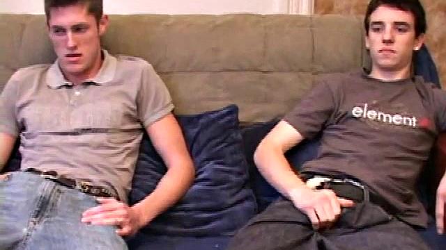 Marc Sterling and Mason Night are on the sofa working their dicks, before Marc goes down on his buddy. In no time Marc squirts a monster load with Mason's cock in his mouth. Then Mason pumps out a warm cum load onto his stomach.