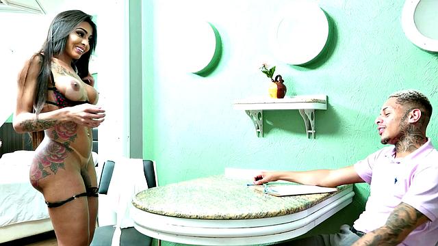 Busty Tgirl Gaby Moura Cums in Mouth