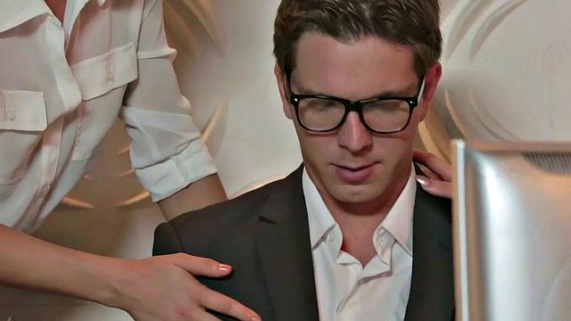 Boss girl in stockings goes wild with a deepthroat & threesome in the office