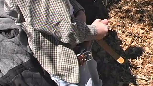 When 18 year old Derrick Windsor is out hiking in the woods, he gets the urge to jerk off. The young man looks around and sees he's alone, so he leans on a fallen tree and pulls down his pants just enough to work his growing cock.