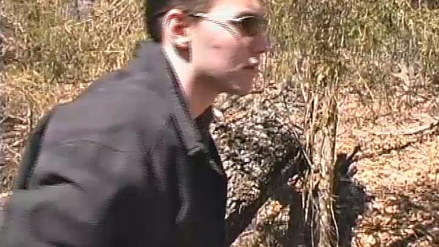 When 18 year old Derrick Windsor is out hiking in the woods, he gets the urge to jerk off. The young man looks around and sees he's alone, so he leans on a fallen tree and pulls down his pants just enough to work his growing cock.